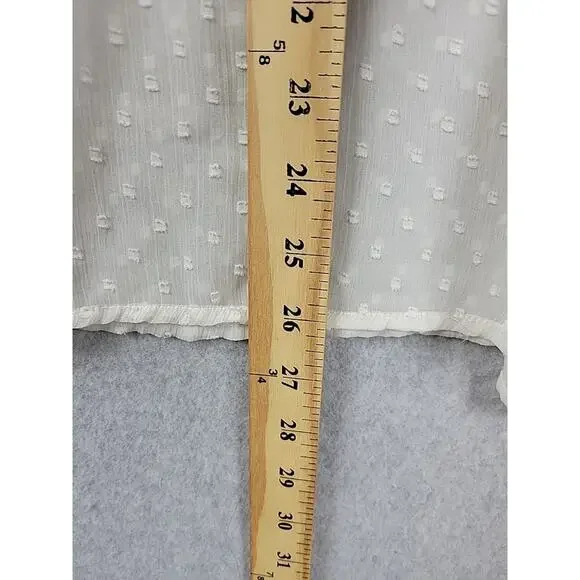 Vero Moda Ivory Swiss Dot LS Fairy Ruffled Smocked Sheer Blouse Women's Large - Picture 8 of 12